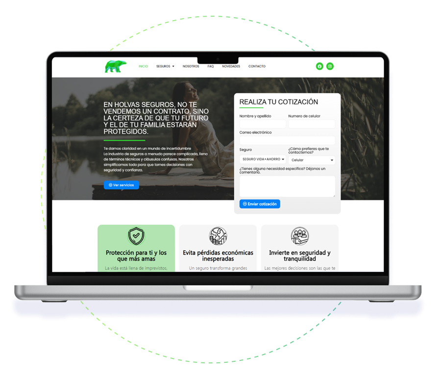 Computador con interfaz de página web en desarrollo y diseño digital.